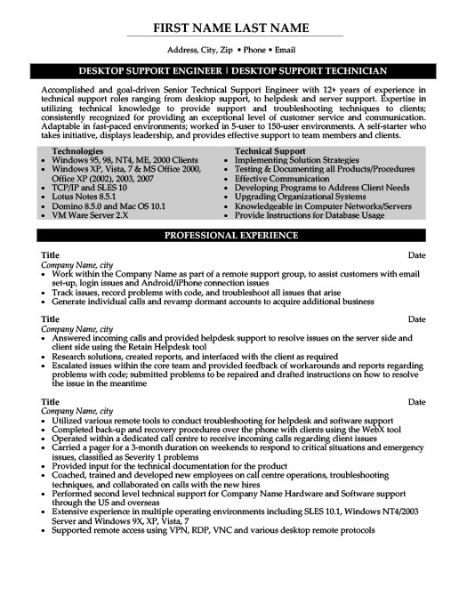 It desktop support resume