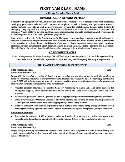 Humanitarian Affairs Officer Resume Template Premium Resume