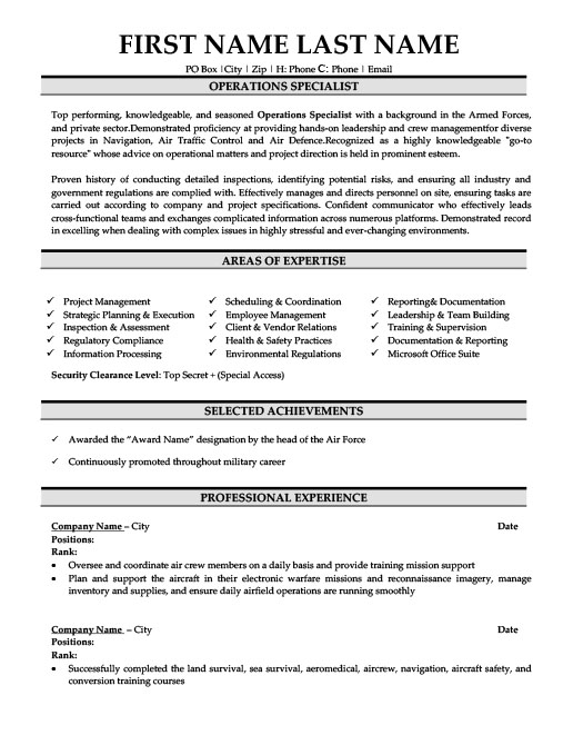 Military Operations Plan Template from www.resumetemplates101.com