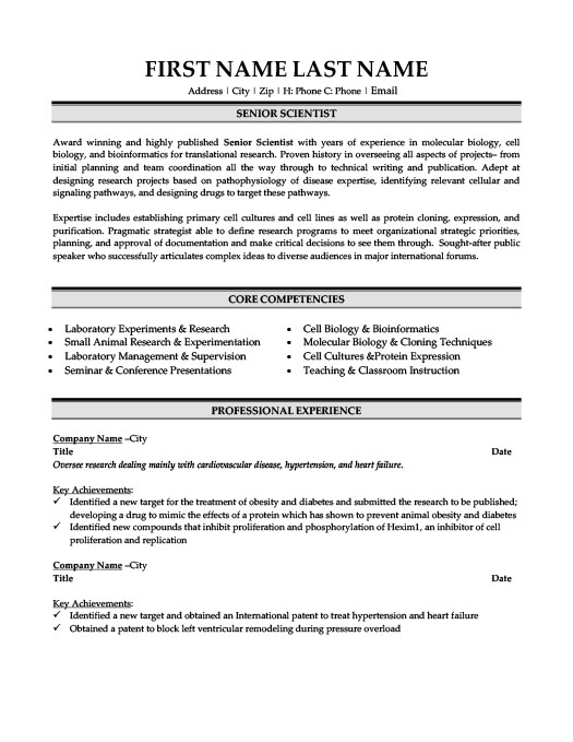 Resume template scientist