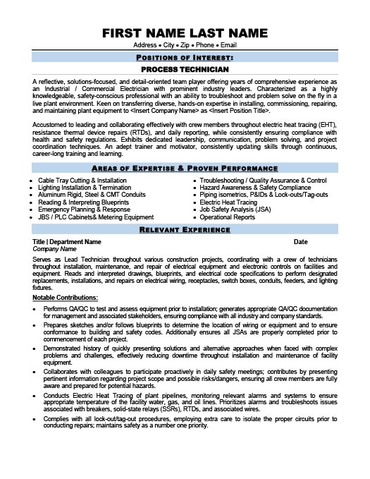 Process Technician Resume Template Premium Resume Samples