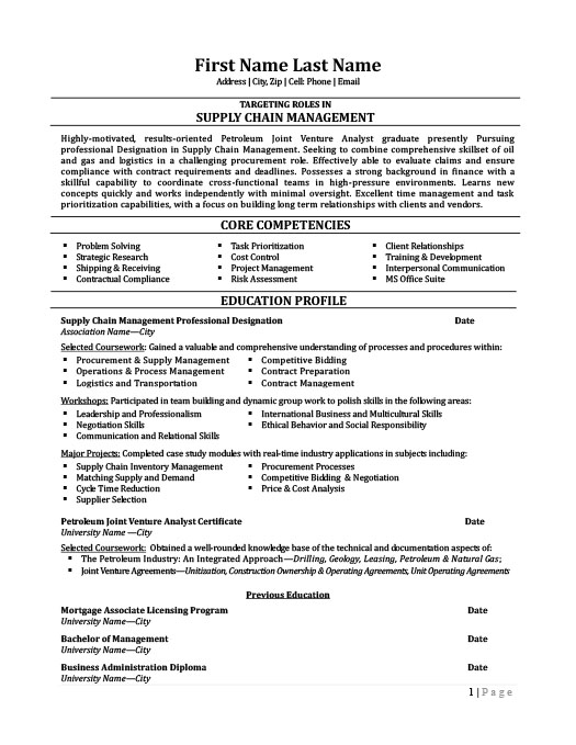 Example resume for supply chain management