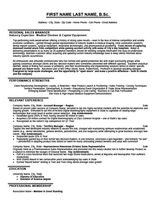 regional sales manager resume template