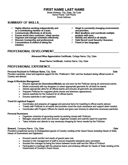 personal assistant resume template