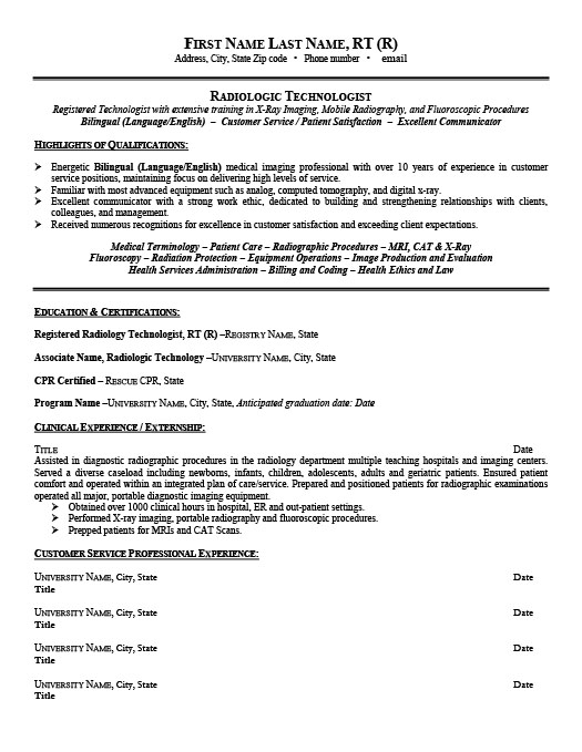 Entry level nuclear medicine technologist resume