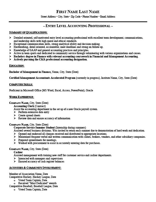 Entry level accountant resume sample