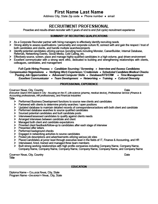senior recruiter or consultant resume template
