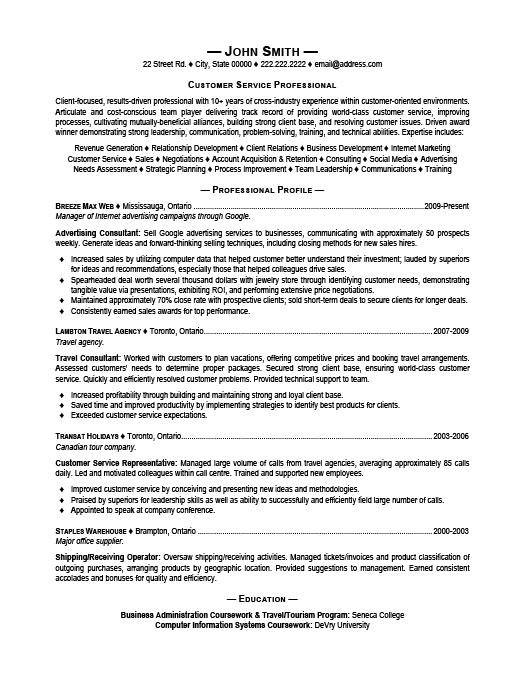 customer service professional resume template