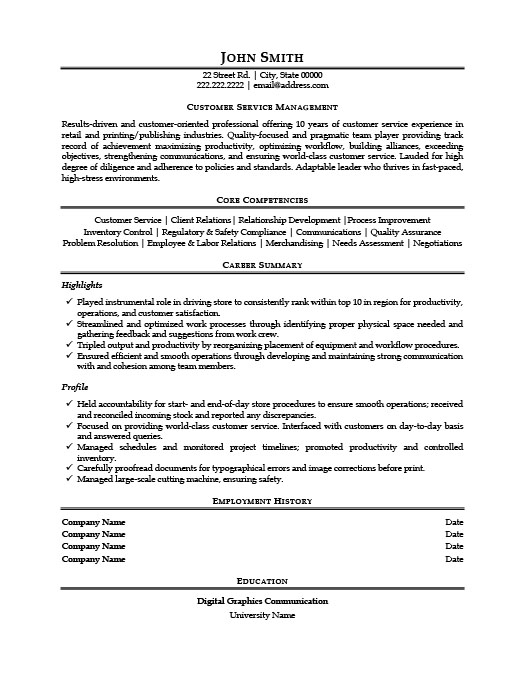 Customer care manager resume