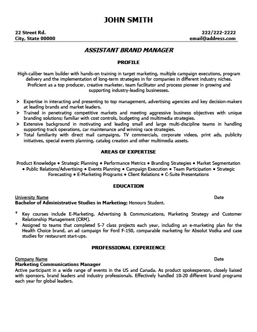 assistant brand manager resume template