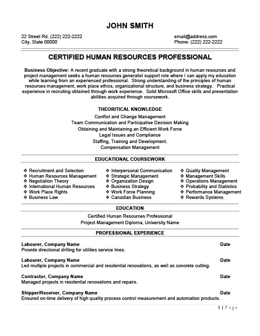 Human Resources Resume Templates Samples Examples Resume