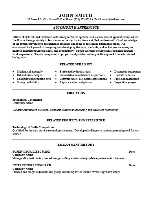 automotive apprentice resume template premium resume