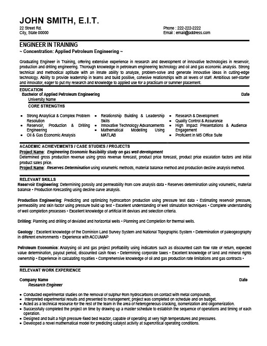 Sample resume engineer in training