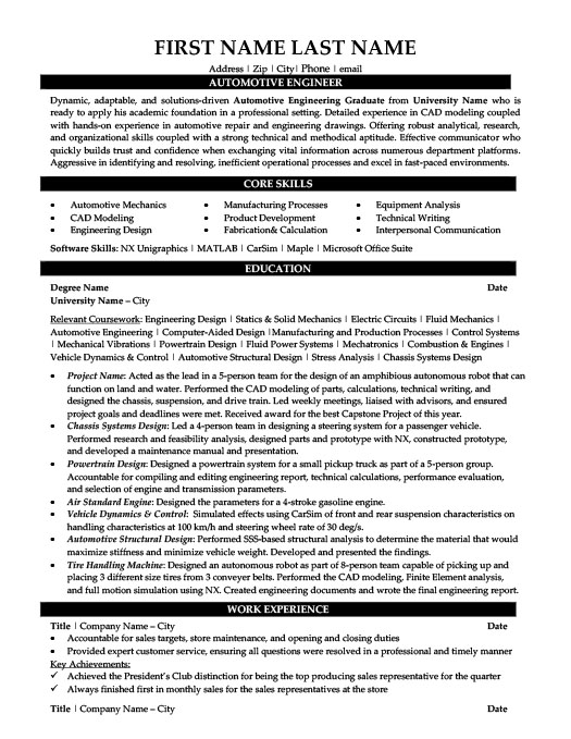 automotive resume sample