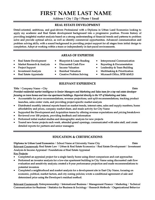 Real estate investment analyst resume