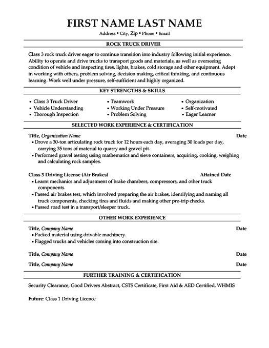 Entry level truck driving resume