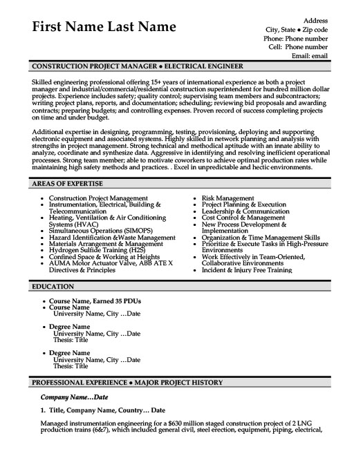 Construction Project Manager Resume Template Premium Resume Samples Example