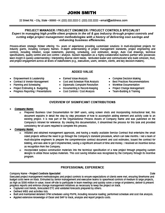 Project Controls Specialist Resume Template Premium Resume Samples 