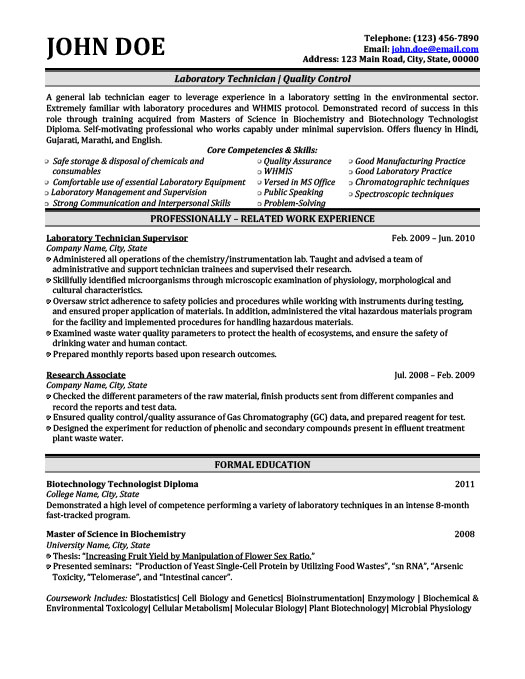 Biotechnology Resume Templates, Samples & Examples Resume Templates 101